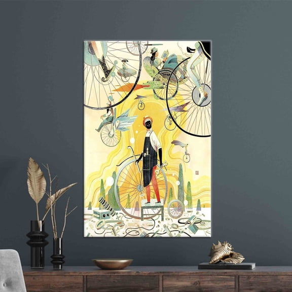 Velto Modern Art, Yellow Canvas Art, Bicycle, Wall Art Canvas, Bicycle Canvas Decor Abstract Canvas GiftCanvas, 16x24 0.75-Inch Pine Wood Frame