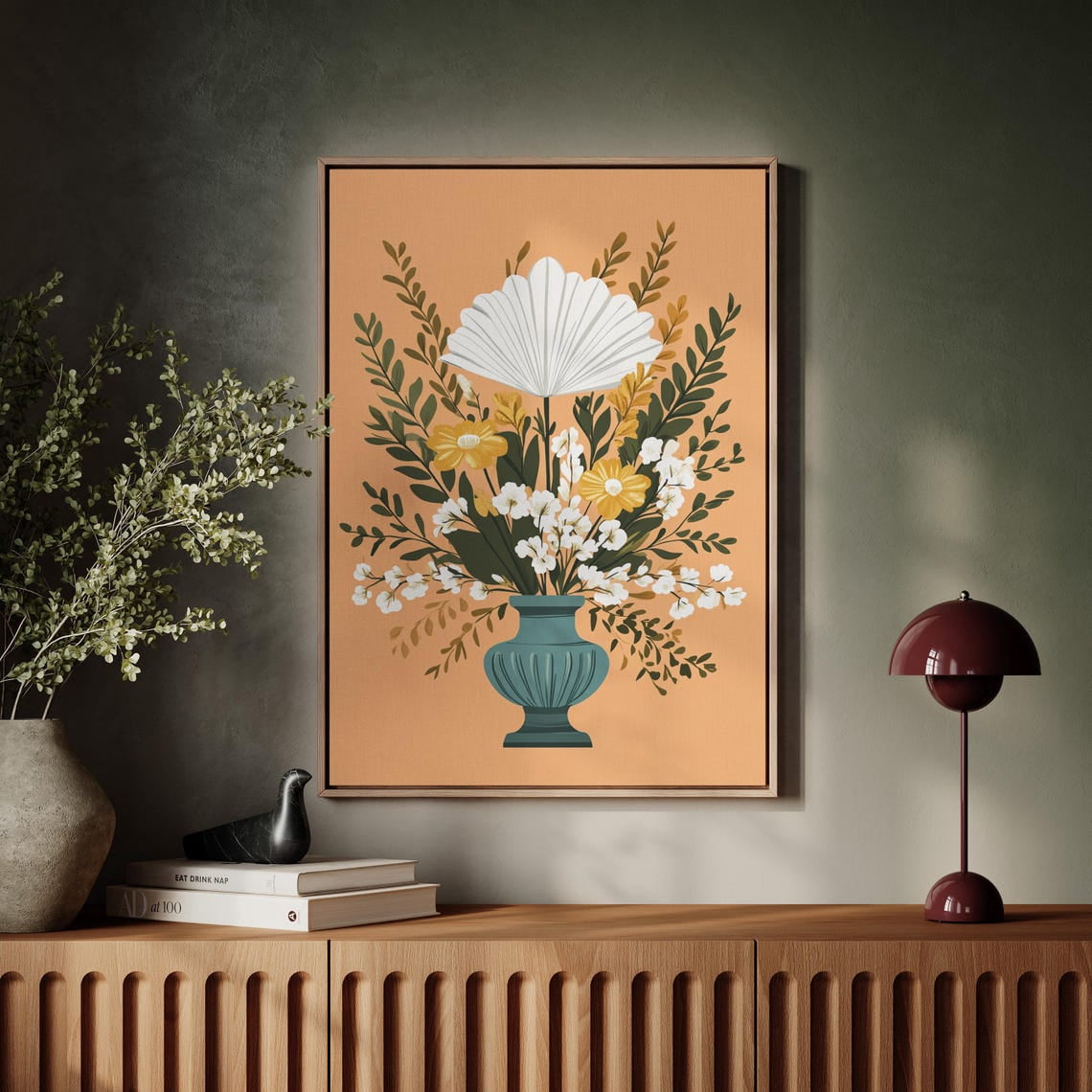 Velto Modern Floral Vase Wall Art – Bold Botanical Flower With Orange ...
