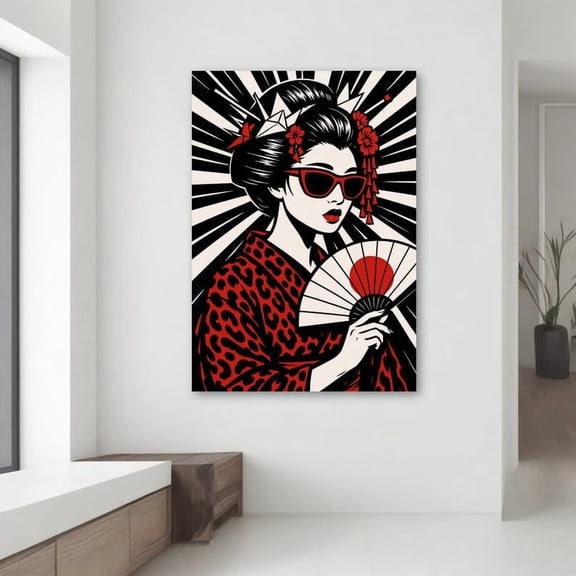 Velto Modern Geisha In Red - Striking Japanese Pop Canvas, Bold Gift For Contemporary Wall Decor Canvas, 8x12 UNFRAMED