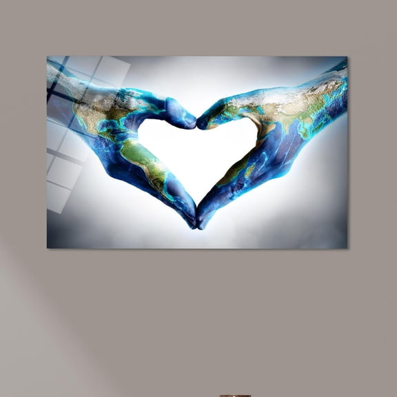Velto Modern Glass Love Glass Decor, Love The Planet Glassing, Planet Wall Decoration Canvas, 12x18 UNFRAMED