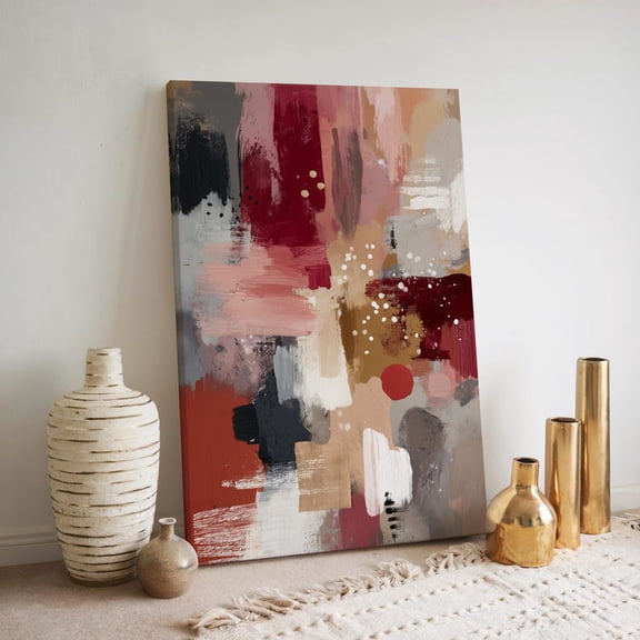 Velto Modern Neutral Abstract Canvas Wall Art Red and Beige Warm Tone Decorative Artwork for Living Room or Office, SIZE 8x10 INCLUDE Pine Wood Frame 1.25-Inch