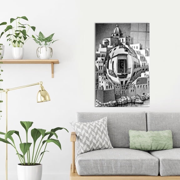 Velto Modern Wall Decor, A Geometric Structure Wall Decoration, City Glass Art, Optical Illusion Wall Decor, Decor Canvas, 8x12 UNFRAMED