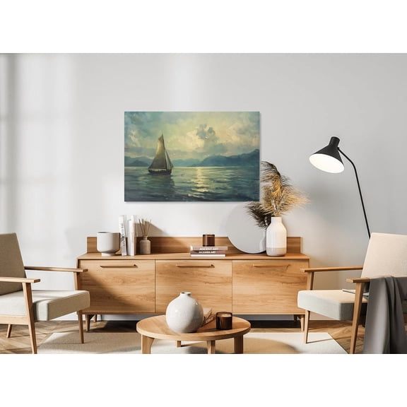 Velto Moody Sailboat Vintage Ocean, Ocean Waves, Sea Storm, Maritime Nautical Art Canvas, 16x24 0.75-Inch Pine Wood Frame