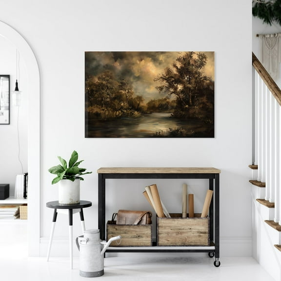 Velto Moody Vintage River, Rustic Primitive Wall Art, Dark Atmospheric, Country Farmhouse, Contemporary Lodge Canvas, 8x10 UNFRAMED