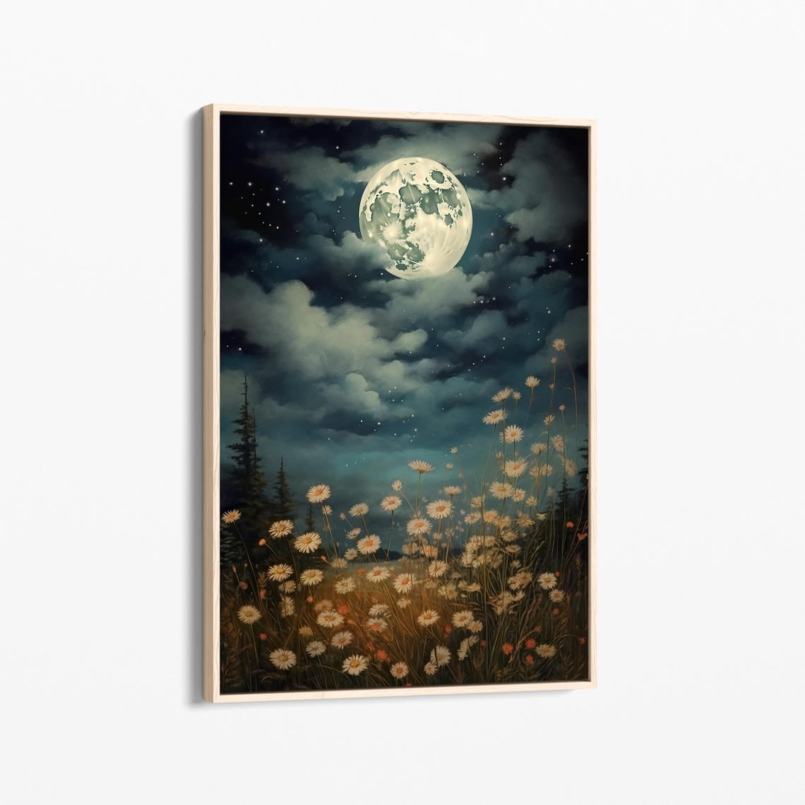 Velto Moon And Flowers Vintage Style Wall Art Print, Mystical Celestial ...