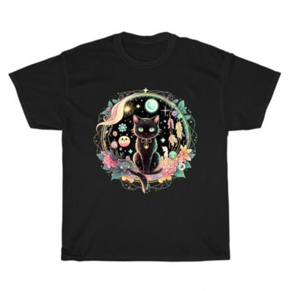 Velto Moon Phases Crystal Witchy Cute Black Cat Kawaii Pastel Goth T-Shirt Unisex Gift All Size S-5XL