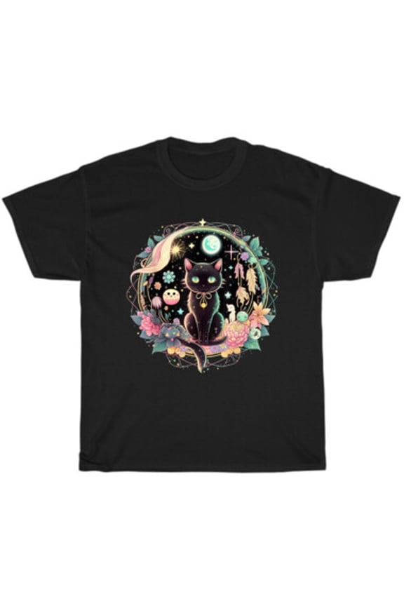 Moon Phases Crystal Witchy Cute Black Cat Kawaii Pastel Goth T-Shirt Unisex Gift All Size S-5XL