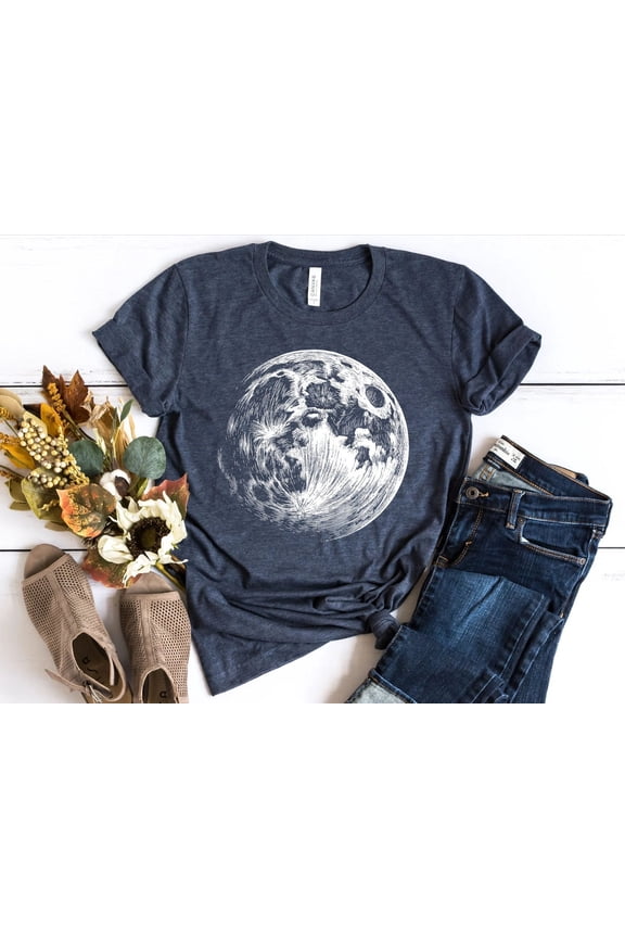 Moon Shirt for Women, Celestial Full Moon T-Shirt, Fall Clothing Gift for Her, Unique Moon Graphic Tee, Outer Space T-shirt, Moon Tee All Size S-5XL