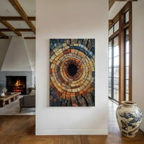 Velto Mosaic Tree Ring Cnavas - Earthy Orange and Blue Wood Decor -Rustic Natural Wall Art with Organic Texture, SIZE 12x16 INCLUDE Pine Wood Frame 1.25-Inch