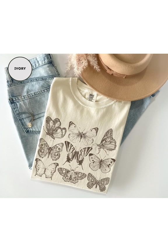Moth and Butterfly Graphic T-Shirt Insect Lover Dark Academia Cottagecore Style, Full Size S-5XL