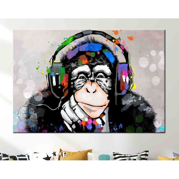Velto Musif Lover Gift Trendy Monkey Canvas, Dj Monkey Art Canvas, Headphone Monkey Wall Decor, Colorful Monkey Canvas, Animal Canvas, 16x24 UNFRAMED