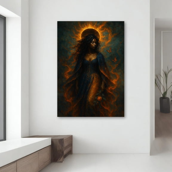 Velto Mystic Fire Goddess Canvas - Dark Fantasy Woman Wall Art, Gift, Magical Surreal Witchy Décor Canvas, 12x18 UNFRAMED
