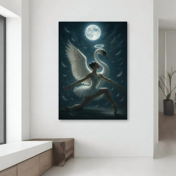 Velto Mystical Swan Ballerina Canvas - Moonlight Ballet Art - Dreamy Wall Decor - Perfect Gift For Dance Lovers Canvas, 8x10 UNFRAMED