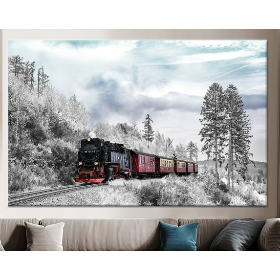 Velto Nature Art, View Canvas, Tree Canvas Art, Winter Art Canvas, Train Canvas Art, Snow Canvas Art, Landscape, Forest Canvas, 8x12 UNFRAMED