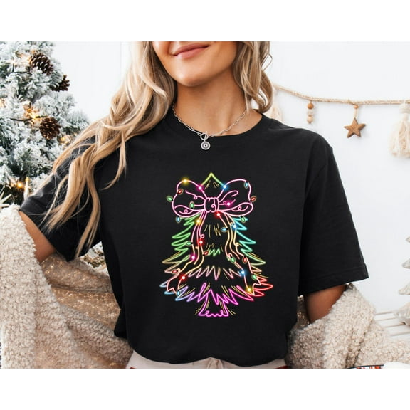 Velto Neon Colors Happy Holiday Tree T-Shirt,Trendy Happy Holiday Tree Shirt,,Happy Holiday Tees for Women,Happy Holiday Tree Shirt,Neon Tree Tee ,Happy Holiday Girls All Size S-5XL