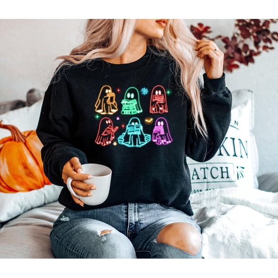Velto Neon Sweater, Ghost Reading Books Sweatshirt, Ghost Neon Sweatshirt, Librarian Ghost , Teacher Shirt All Size S-5XL