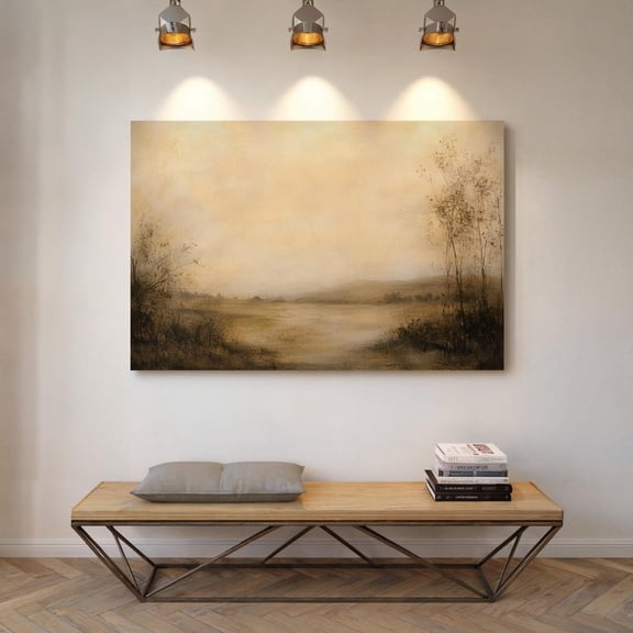 Velto Neutral Landscape Canvas Art | Minimalist Rustic Field With Trees And Hills | Vintage Farmhouse Wall Decor In Earth Tones Canvas, 8x10 UNFRAMED