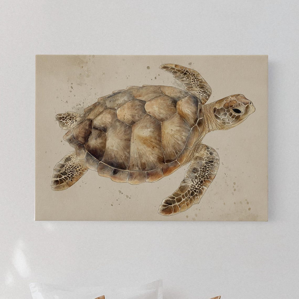Velto Neutral Sea Turtle Canvas | Coastal Ocean Animal Art In Tan Earth ...