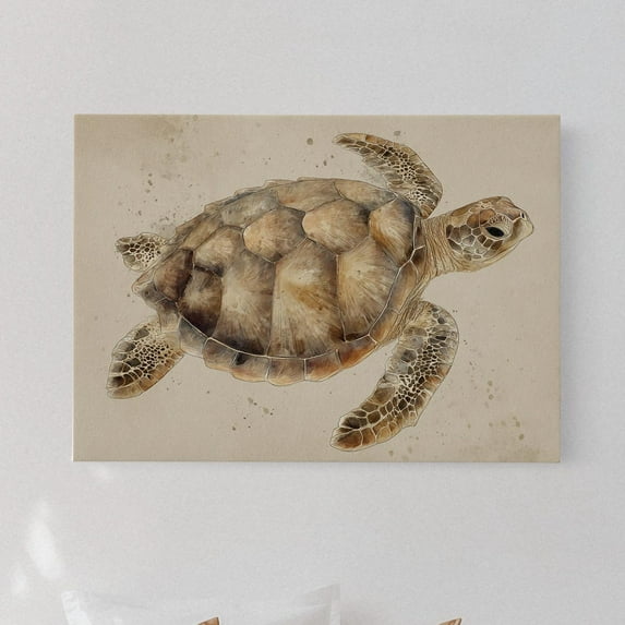 Velto Neutral Sea Turtle Canvas | Coastal Ocean Animal Art In Tan Earth Tones | Beach House Nautical Decor With Minimalist Vibe Canvas, 16x24 UNFRAMED