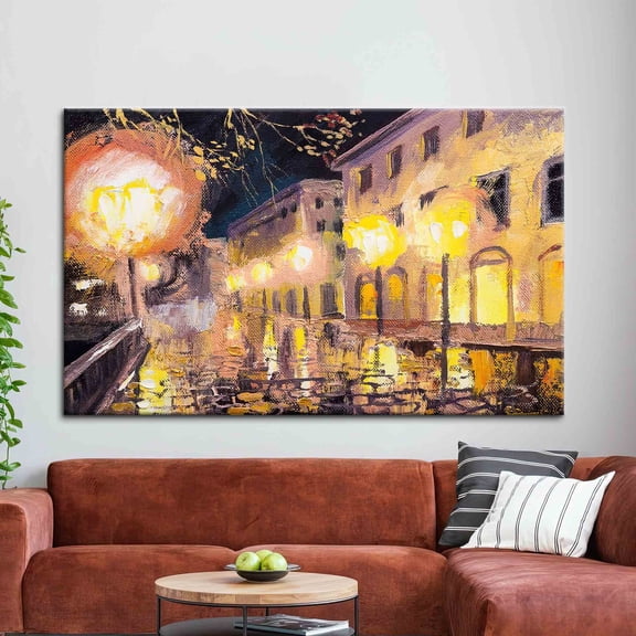 Velto Night In Paris, View City Landscape Canvas, Landscape Wall Decor, Paris Street Lamp Wall Decor, I Wall Decor, 8x10 0.75-Inch Pine Wood Frame