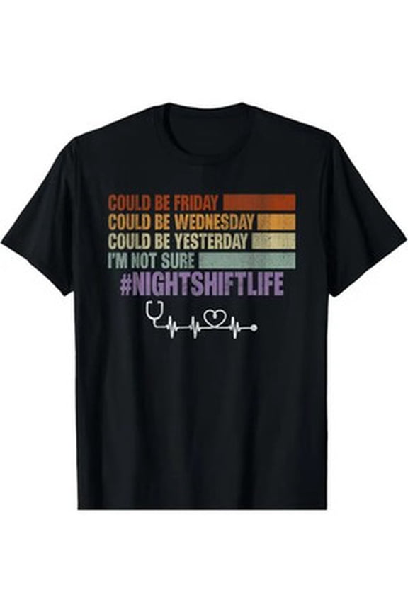 Night Shift Nurse T-Shirt, 100% Cotton, Casual Crew Neck, Slight Stretch, Geomet All Size S-5XL