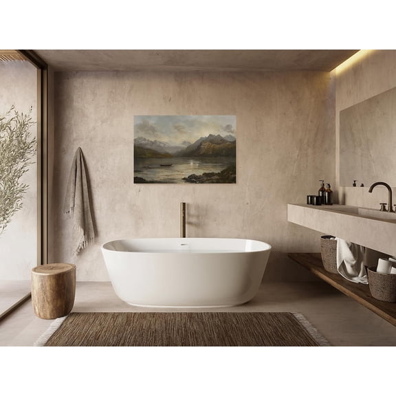 Velto Norway Lake Majestic Mountains Vintage, Rustic Lodge, Nordic Landscape Wall Art, Serene Nature Scene Canvas, 12x16 UNFRAMED