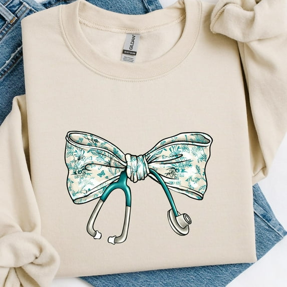 Velto Nurse Toile Bow Stethoscope Bow Shirt Nurse Coquette Shirt Nurse Ribbon , Registered Nurse Shirt Gift for Nurse nurse shirtFull Size S-3XL