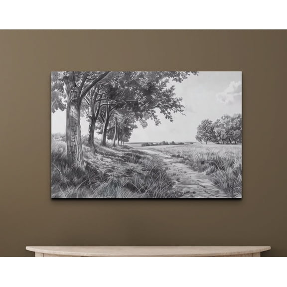 Velto Oak Tree Canvas Wall Art Black and White Charcoal Style Neutral Landscape Modern Home Decor, SIZE 8x12 INCLUDE Pine Wood Frame 0.75-Inch