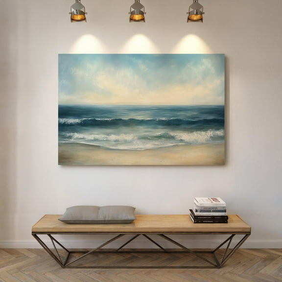 Velto Ocean Waves Canvas Art Serene Coastal Seascape Tranquil Nautical Blue Beach Inspired Wall Decor, SIZE 8x10 INCLUDE Pine Wood Frame 1.25-Inch