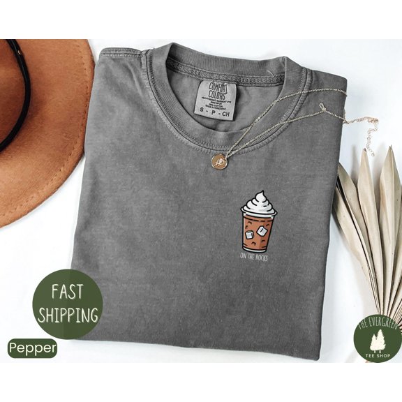 Velto On the Rocks Iced Coffee Retro Trendy Caffeine Lover Gift T-Shirt Graphic Fullsize S-5XL Shirt