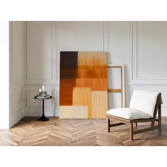 Velto Orange Beige Abstract Canvas, Earth Tone Block Wall Art, Neutral Texture Decor, SIZE 8x10 INCLUDE Pine Wood Frame 1.25-Inch