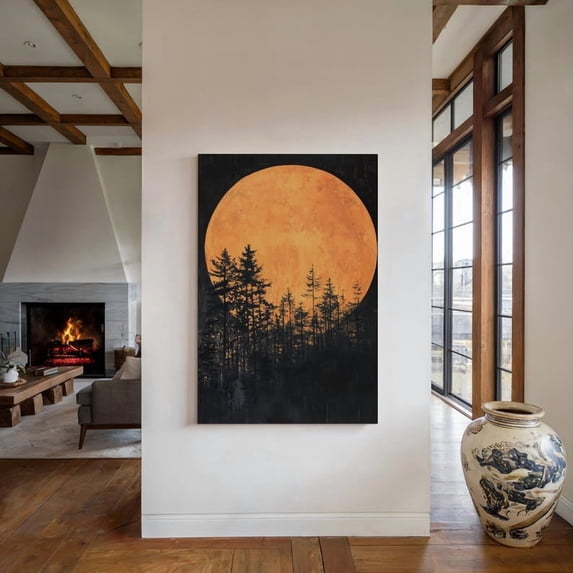 Velto Orange Moon Mystical Forest Night Scene With Silhouetted Trees ...