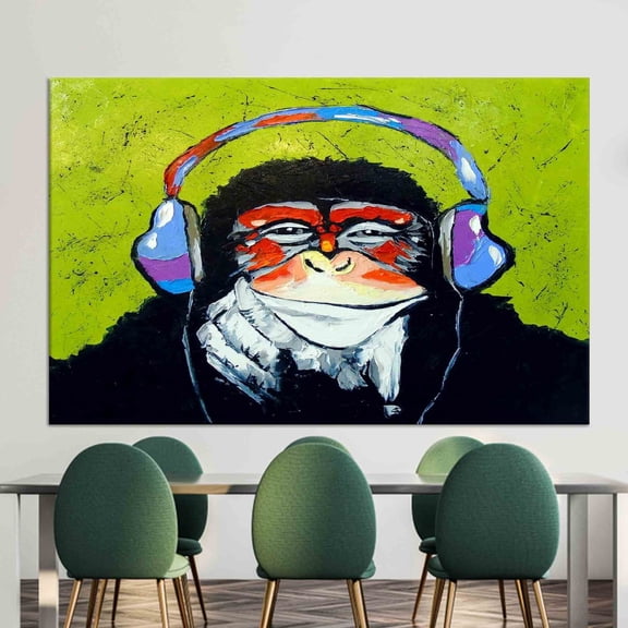 Velto Oversized Wall Art, Thinkin Monkey, Music Lover Monkey Canvas PrintCanvas Dj Monkey Wall Decor Canvas, 12x18 0.75-Inch Pine Wood Frame