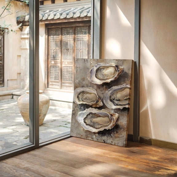 Velto Oyster Shell Canvas Wall Art Coastal Kitchen Poster Rustic Nautical Beach House Room Decoration, SIZE 8x12 INCLUDE Pine Wood Frame 0.75-Inch