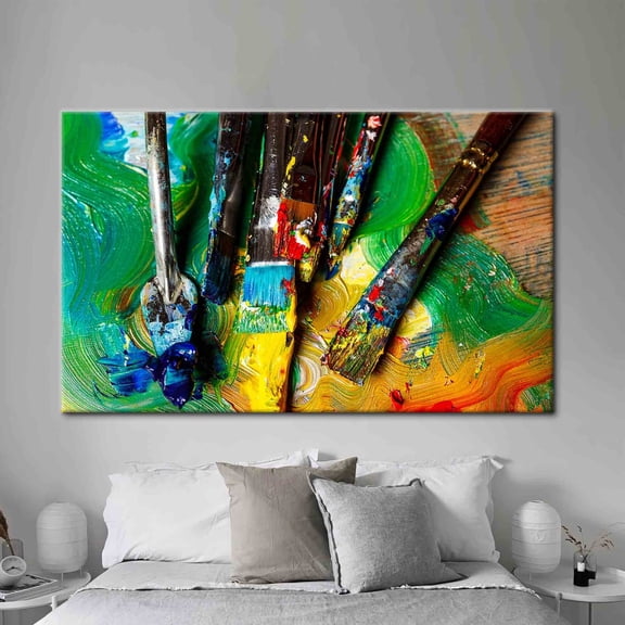 Velto Painter Brushes Canvas Art, Abstract Wall Decor, Colorful Art Canvas, Contemporary Art, Paint Wall Decor, 12x16 0.75-Inch Pine Wood Frame