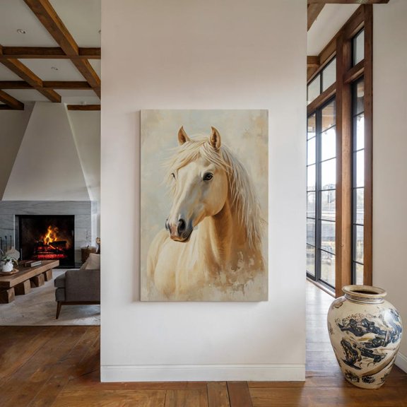 Velto Palomino Horse Canvas Art - Rustic Western Decor, Vintage Style for Equestrian and Farmhouse Wall Art, SIZE 8x10 INCLUDE Pine Wood Frame 1.25-Inch