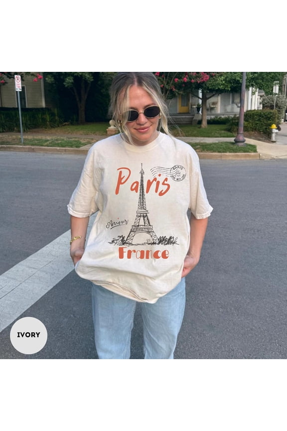Paris Eiffel Tower Graphic T-Shirt Travel Souvenir France Vacation Retro Style, Full Size S-5XL