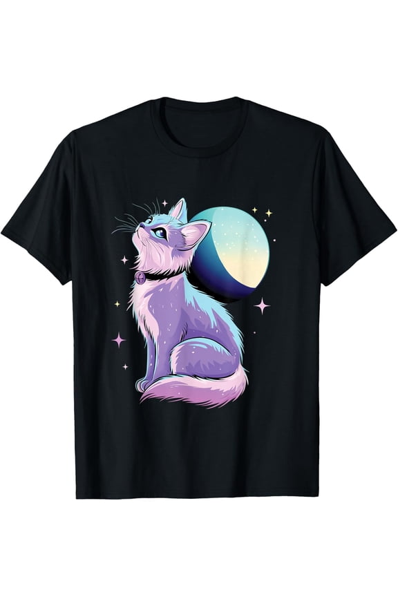 Pastel Goth Cutecore Cat Moon - Cute Pink Black Purple T-Shirt All Size S-5XL