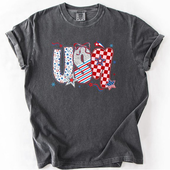 Velto Patriotic Ribbons Patterns USA America Fourth of July T-Shirt Graphic Fullsize S-5XL Shirt