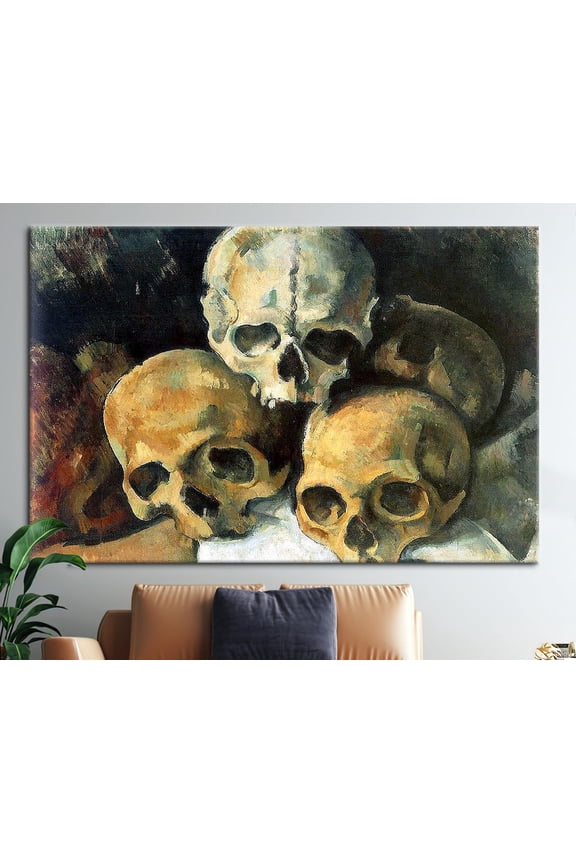 Paul Cezanne Pyramid Of Skulls, Paul Cezanne Wall Decor, Famous Canvas Art, Cezanne Skull Art Canvas, 16x24 0.75-Inch Pine Wood Frame