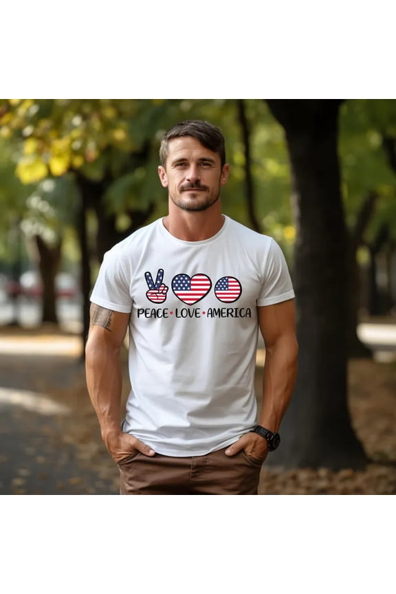 Peace Love America T-Shirt USA Flag Patriotic Apparel Independence All Size S-5XL