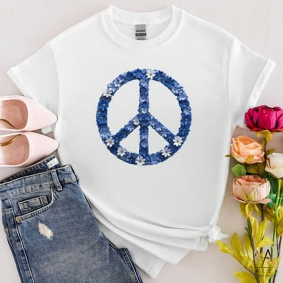 Velto Peace T-shirt, Peace Shirt, Floral Peace Sign Shirt, Peace Symbol Shirt, Hippie All Size S-5XL
