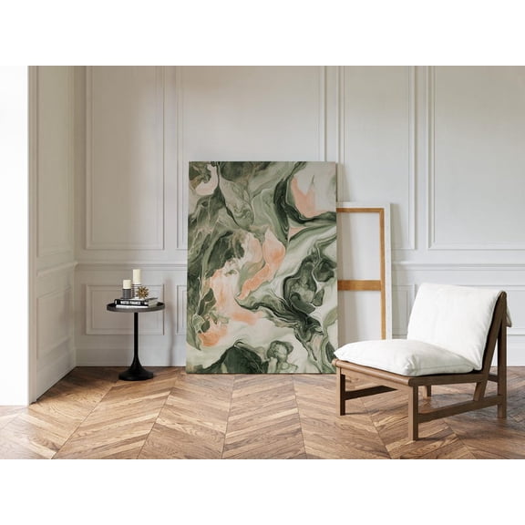 Velto Peach Sage Marble Canvas, Abstract Fluid Texture Wall Art, Earth Tone Minimal Swirl Decor, SIZE 12x16 INCLUDE Pine Wood Frame 1.25-Inch
