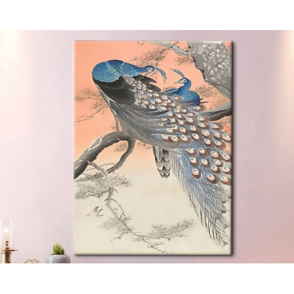Velto Peacock On A Cherry Blossom Tree, Bird Canvas, Peacock Artwork, Abstract Art, Modern Art Canvas, Ohara Koson Canvas, Luxury Canvas, 8x10 UNFRAMED