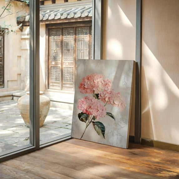 Velto Pink Hydrangea Canvas Wall Art Modern Botanical Floral Illustration Elegant Stylish Nature Inspired Decor, SIZE 16x24 INCLUDE Pine Wood Frame 1.25-Inch