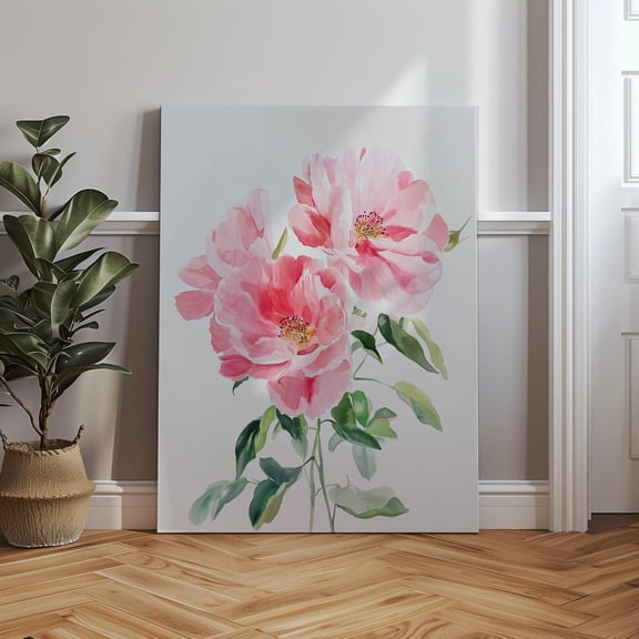 Velto Pink Peony Floral, Elegant Floral, Vibrant Color Flower Petals, Modern Botanical Home Decor Canvas, 12x16 0.75-Inch Pine Wood Frame