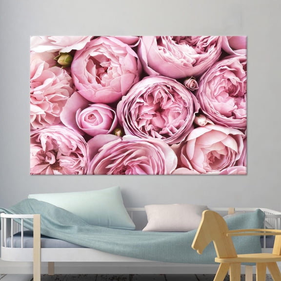 Velto Pink Peony Flower Canvas, Romantic Floral Wall Art For Bedroom Or Nursery - Shabby Chic Cotton Canvas, Mother Day Gift Wall Decor Canvas, 8x10 UNFRAMED