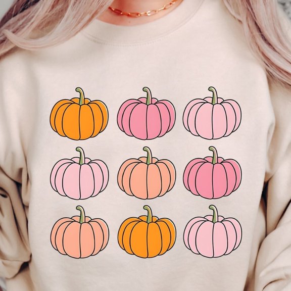 Velto Pink Pumpkin , Pumpkin Patch , Thanksgiving Pumpkin , Fall Crewneck, Pumpkin Season Sweater, Autumn Harvest Full Size S-3XL
