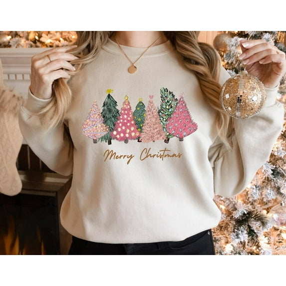 Velto Pink holiday TreeSweatshirt, Winter Holiday Sweater Shirt For Women All Size S-3XL