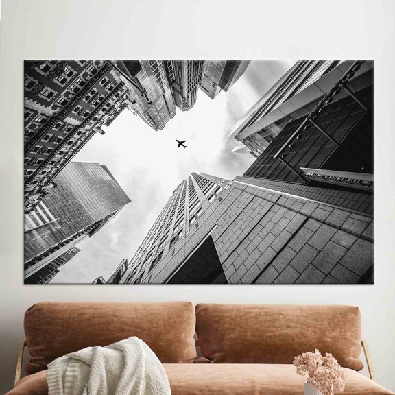 Velto Plane In The Sky Canvas Decor, Landscape Artwork, Skyscrapers Canvas, Office Decor, Wall Decoration, Modern Canvas, 8x10 UNFRAMED